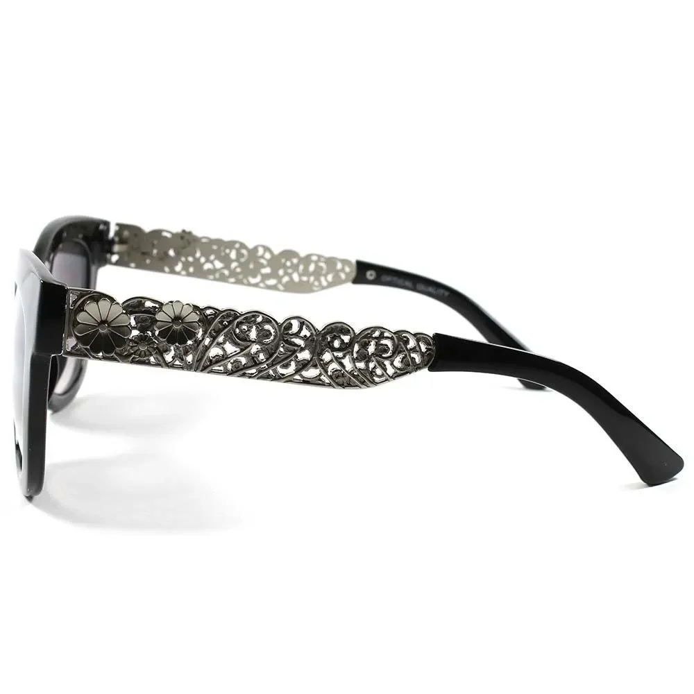 Silver Metal Etching Floral Temples Design Modern Stylish Womens Hot Sunglasses